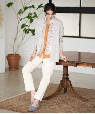 PRBAD32490 CHRISTIAN AUJARD(クリスチャン・オジャール) アートプリント長袖ブラウス ベージュ×オレンジ