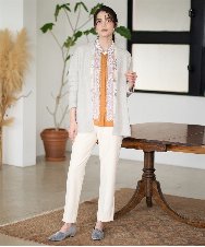 PRBAD32490 CHRISTIAN AUJARD(クリスチャン・オジャール) アートプリント長袖ブラウス ベージュ×オレンジ