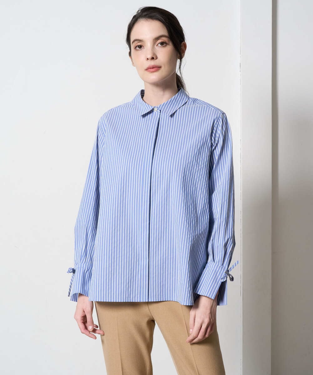 PRBAD34330 CHRISTIAN AUJARD(クリスチャン・オジャール) 長袖ストライプブラウス ブルー