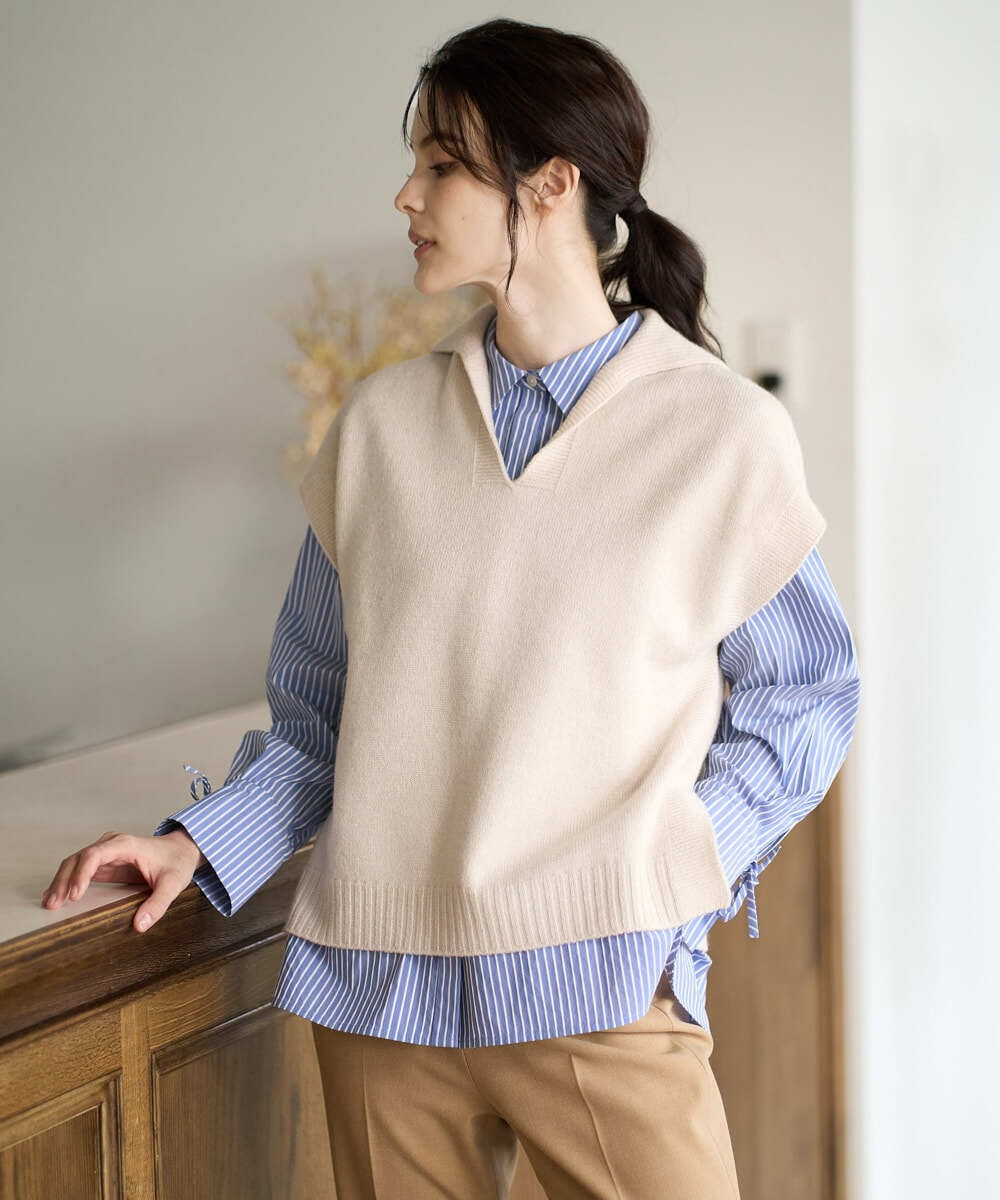 PRBAD34330 CHRISTIAN AUJARD(クリスチャン・オジャール) 長袖ストライプブラウス ブルー