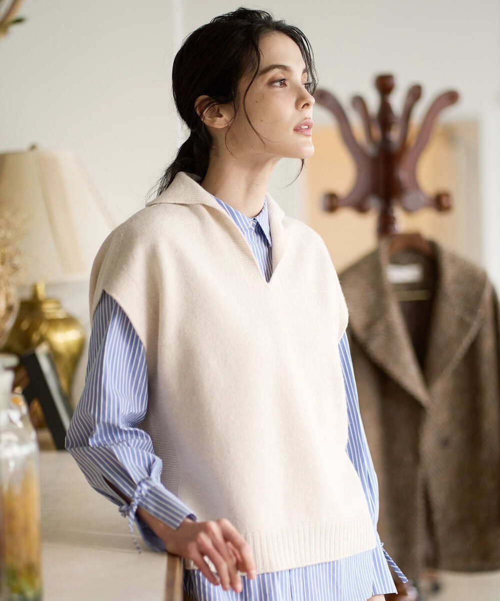 PRBAD34330 CHRISTIAN AUJARD(クリスチャン・オジャール) 長袖ストライプブラウス ブルー