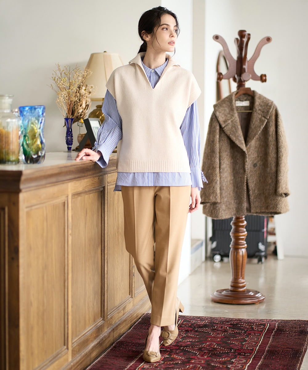 PRBAD34330 CHRISTIAN AUJARD(クリスチャン・オジャール) 長袖ストライプブラウス ブルー