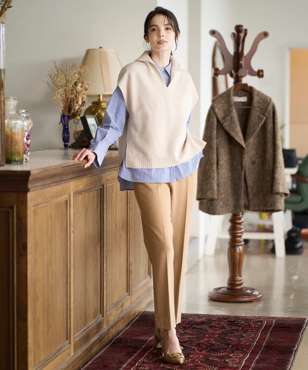 PRBAD34330 CHRISTIAN AUJARD(クリスチャン・オジャール) 長袖ストライプブラウス ブルー