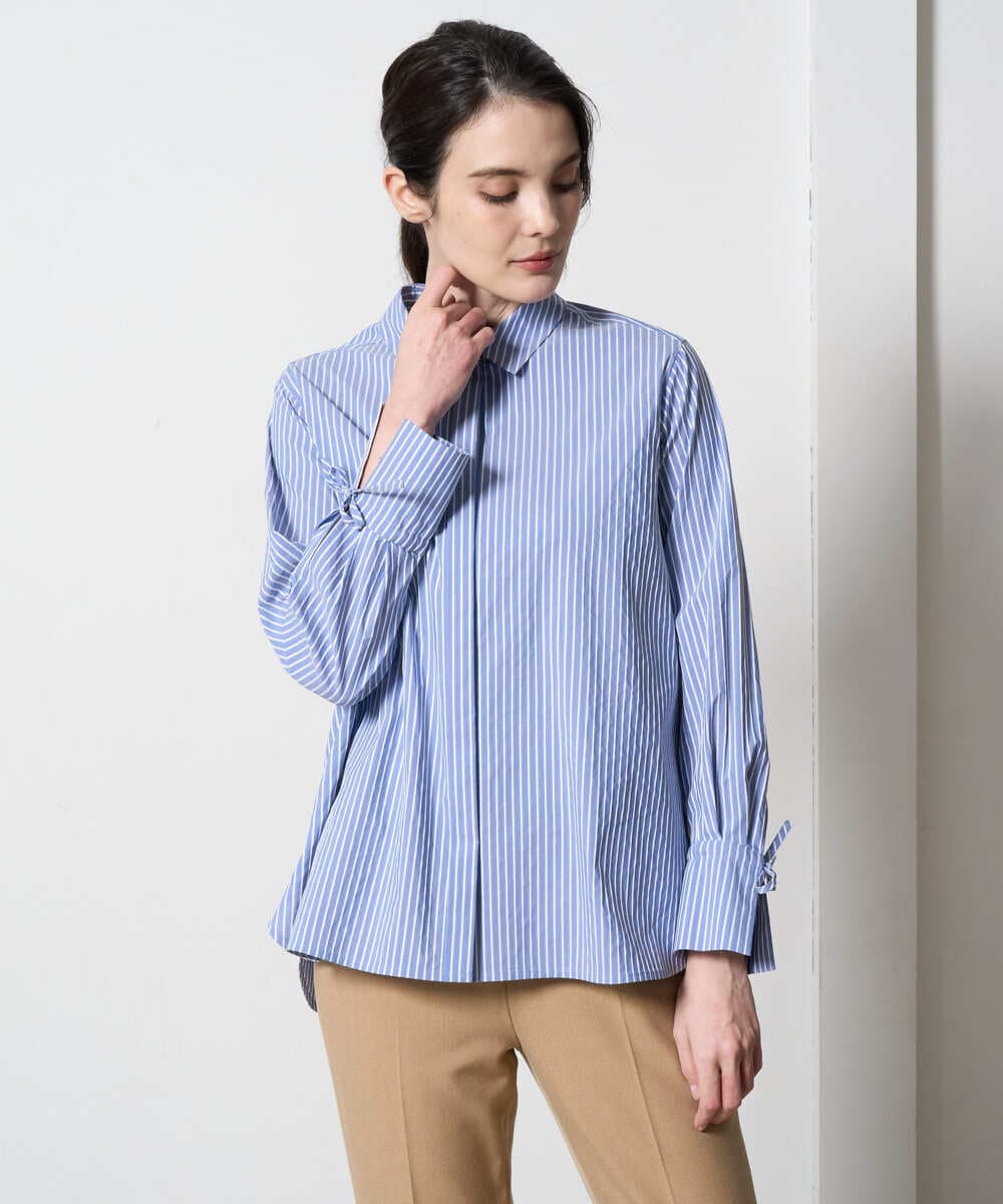 PRBAD34330 CHRISTIAN AUJARD(クリスチャン・オジャール) 長袖ストライプブラウス ブルー