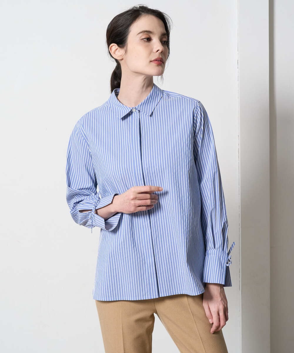 PRBAD34330 CHRISTIAN AUJARD(クリスチャン・オジャール) 長袖ストライプブラウス ブルー