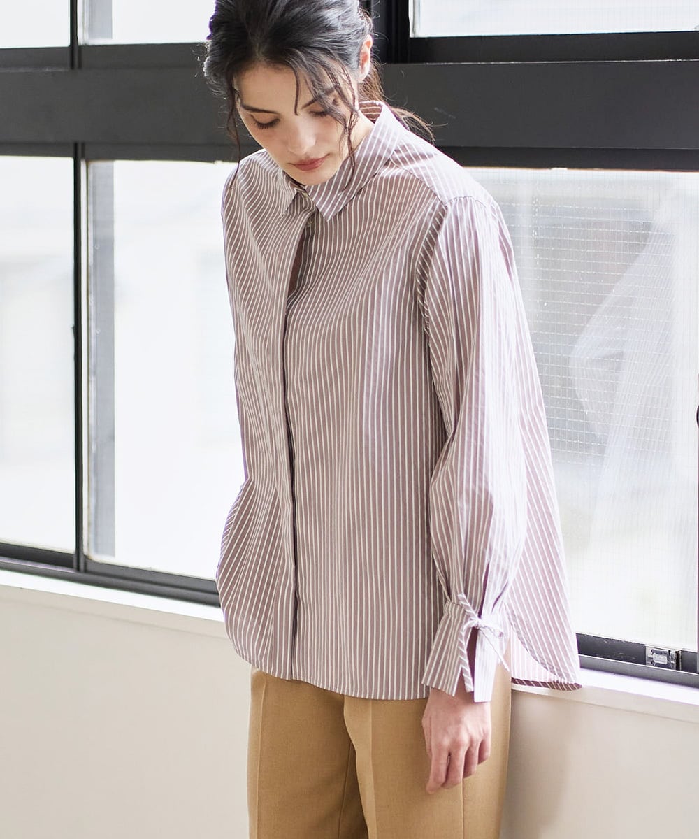 PRBAD34330 CHRISTIAN AUJARD(クリスチャン・オジャール) 長袖ストライプブラウス ベージュ