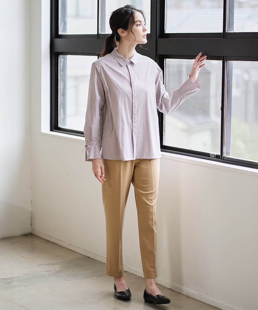 PRBAD34330 CHRISTIAN AUJARD(クリスチャン・オジャール) 長袖ストライプブラウス ベージュ