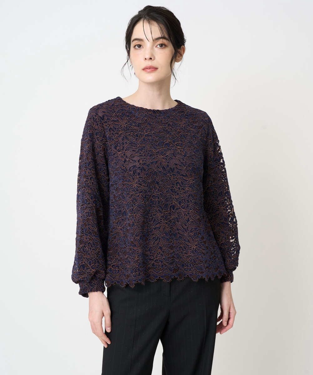 PRBCD03390 CHRISTIAN AUJARD(クリスチャン・オジャール) フラワーモールレースブラウス ネイビー系