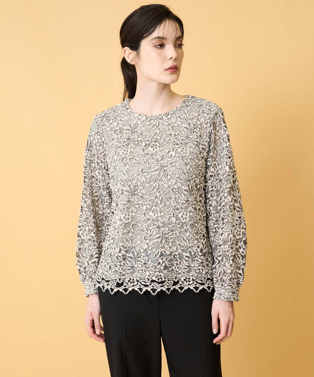 PRBCD03390 CHRISTIAN AUJARD(クリスチャン・オジャール) フラワーモールレースブラウス アイボリー系