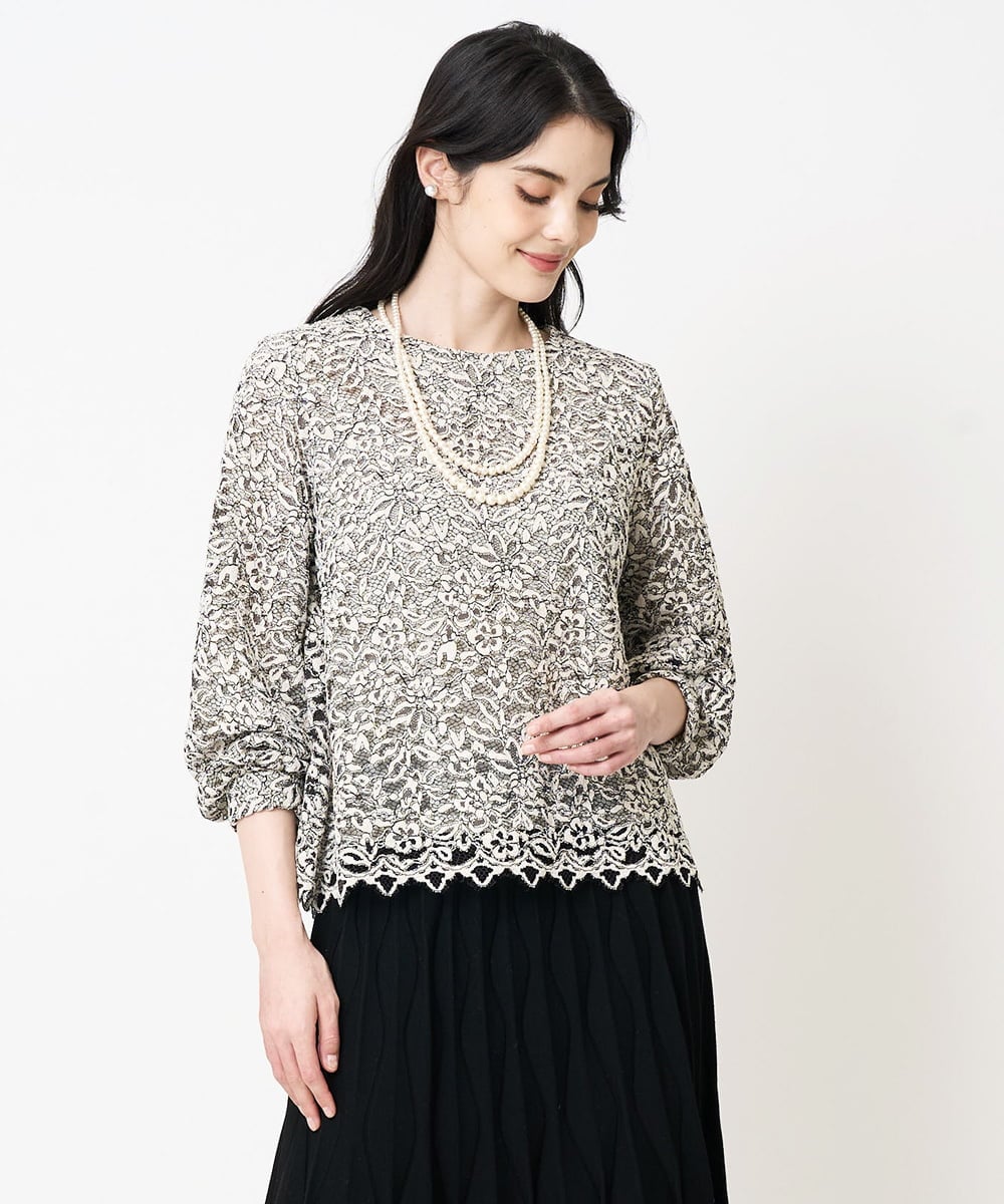 PRBCD03390 CHRISTIAN AUJARD(クリスチャン・オジャール) フラワーモールレースブラウス アイボリー系