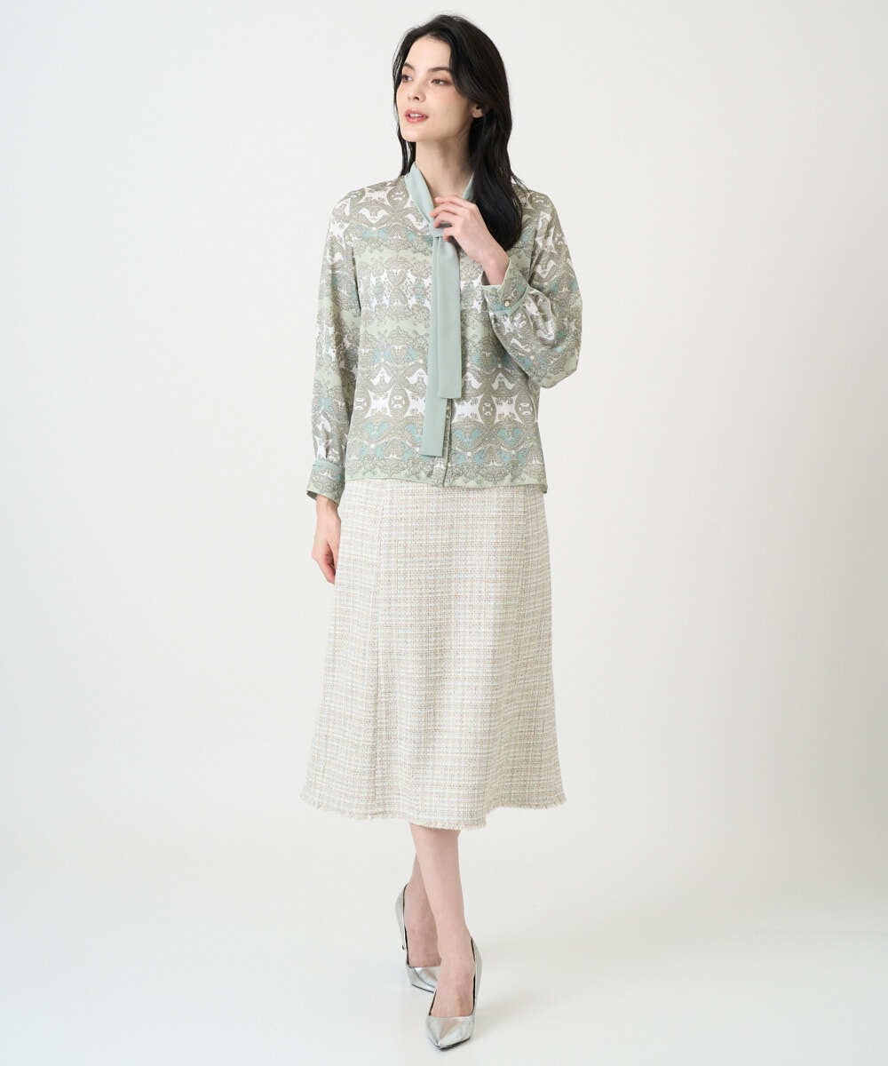 PRBEE03490 CHRISTIAN AUJARD(クリスチャン・オジャール) レーシーオーナメントプリントブラウス グリーン系