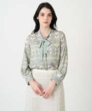 PRBEE03490 CHRISTIAN AUJARD(クリスチャン・オジャール) レーシーオーナメントプリントブラウス グリーン系