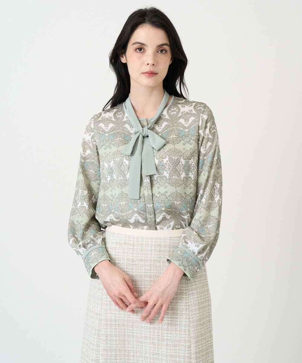 PRBEE03490 CHRISTIAN AUJARD(クリスチャン・オジャール) レーシーオーナメントプリントブラウス グリーン系