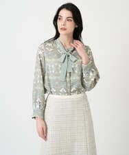 PRBEE03490 CHRISTIAN AUJARD(クリスチャン・オジャール) レーシーオーナメントプリントブラウス グリーン系