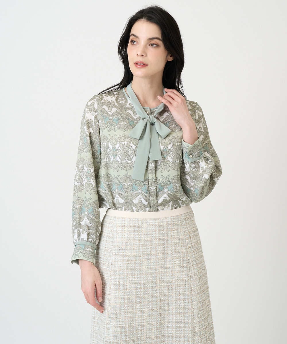 PRBEE03490 CHRISTIAN AUJARD(クリスチャン・オジャール) レーシーオーナメントプリントブラウス グリーン系