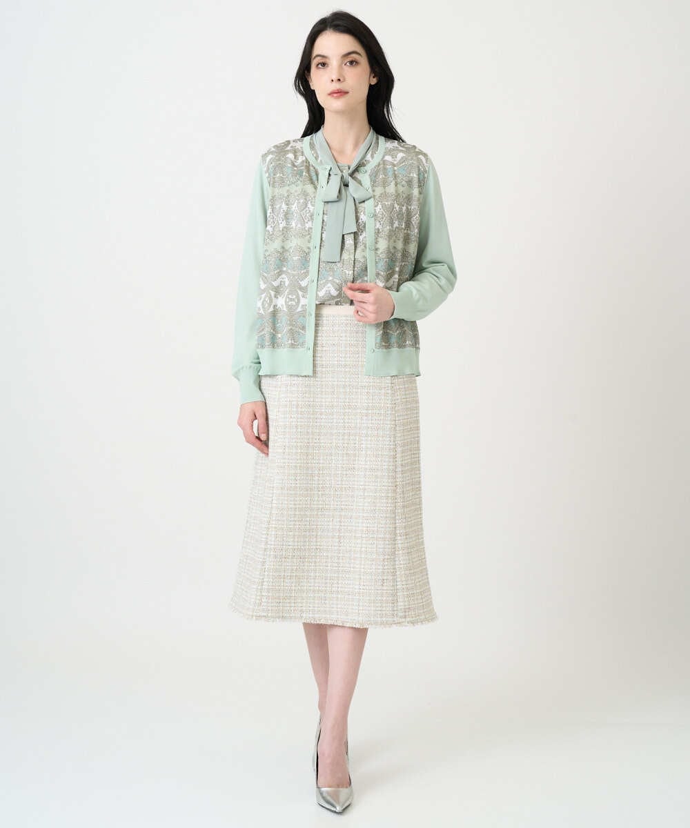 PRBEE03490 CHRISTIAN AUJARD(クリスチャン・オジャール) レーシーオーナメントプリントブラウス グリーン系