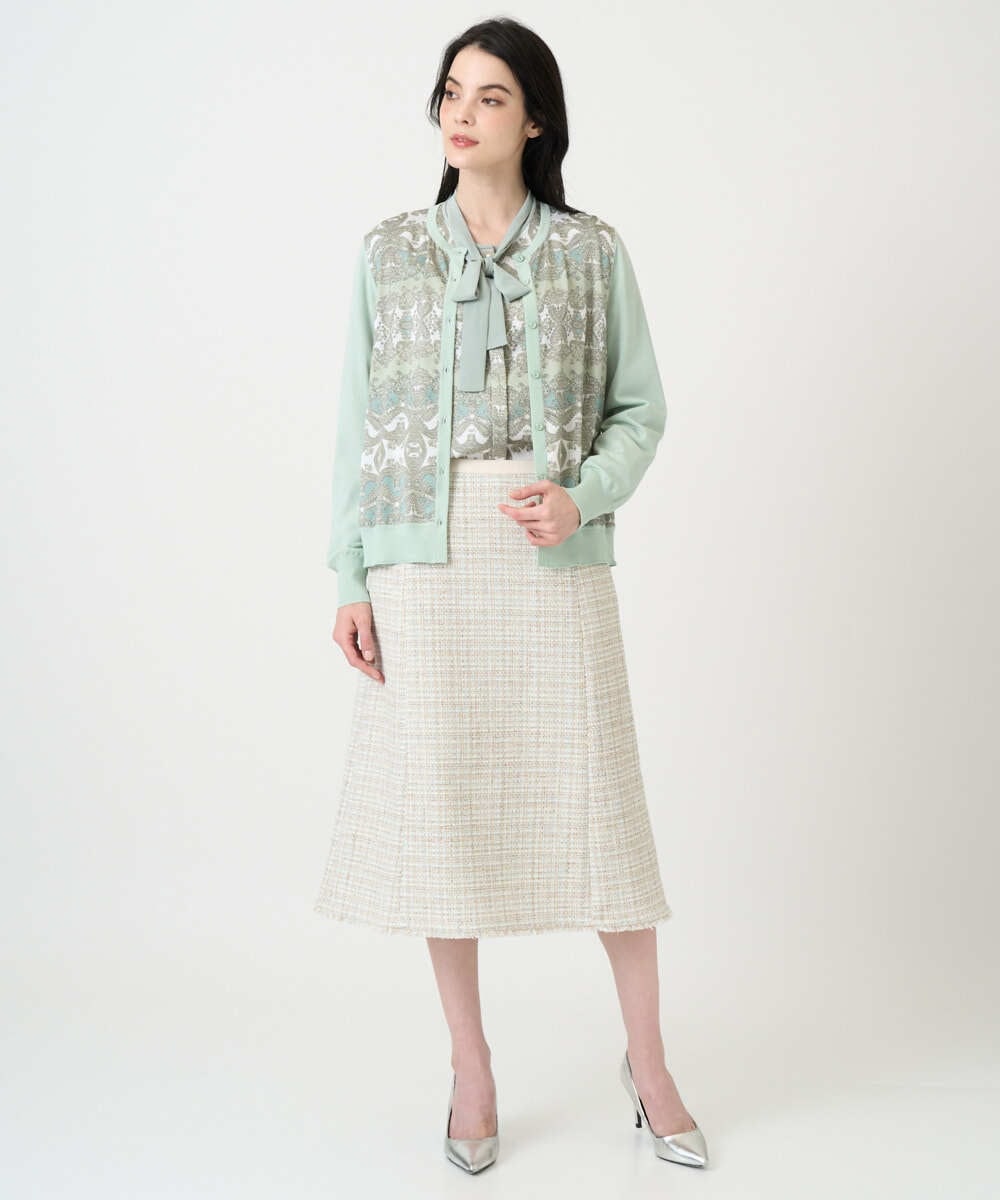 PRBEE03490 CHRISTIAN AUJARD(クリスチャン・オジャール) レーシーオーナメントプリントブラウス グリーン系