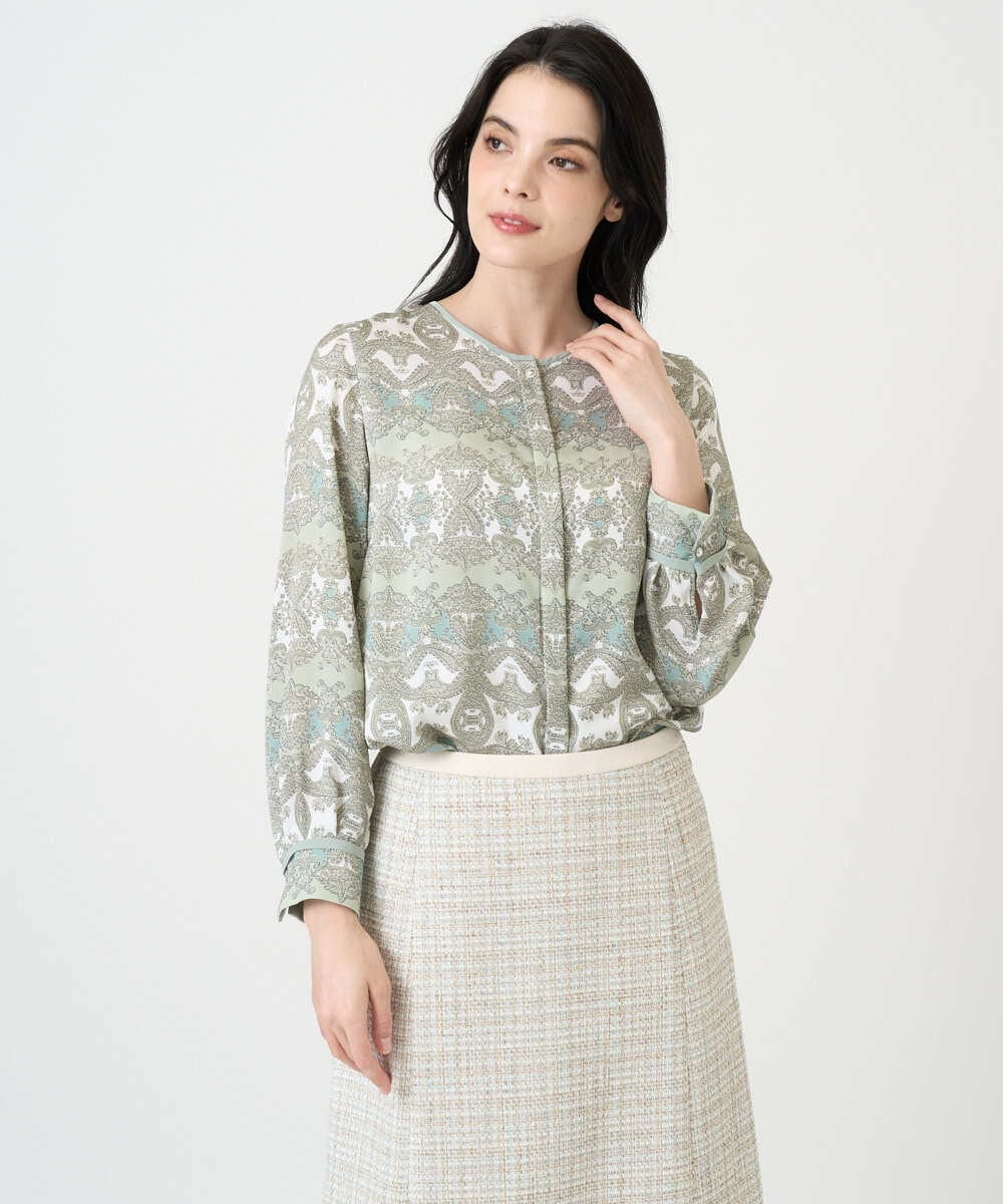 PRBEE03490 CHRISTIAN AUJARD(クリスチャン・オジャール) レーシーオーナメントプリントブラウス グリーン系