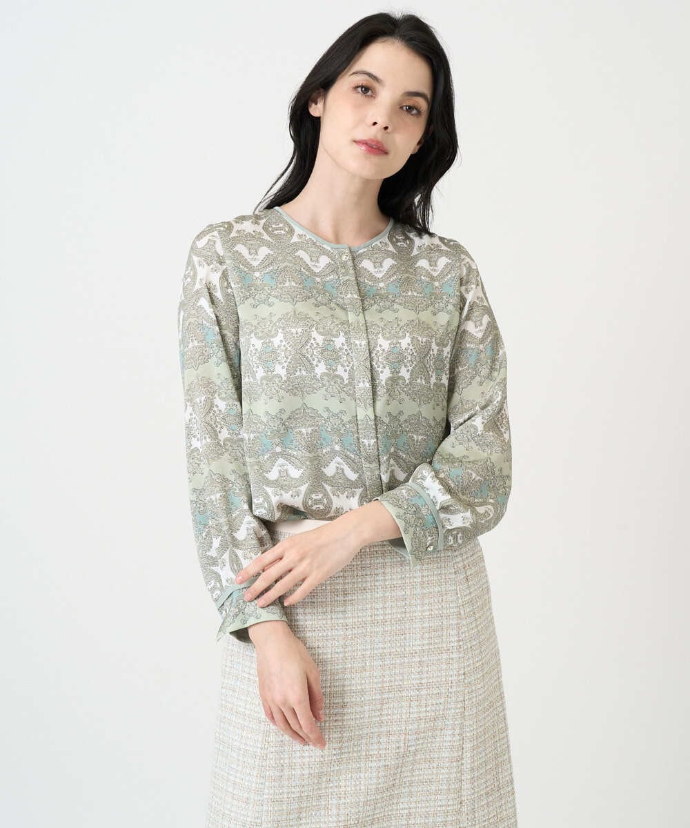 PRBEE03490 CHRISTIAN AUJARD(クリスチャン・オジャール) レーシーオーナメントプリントブラウス グリーン系