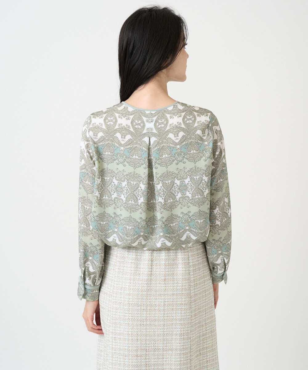 PRBEE03490 CHRISTIAN AUJARD(クリスチャン・オジャール) レーシーオーナメントプリントブラウス グリーン系