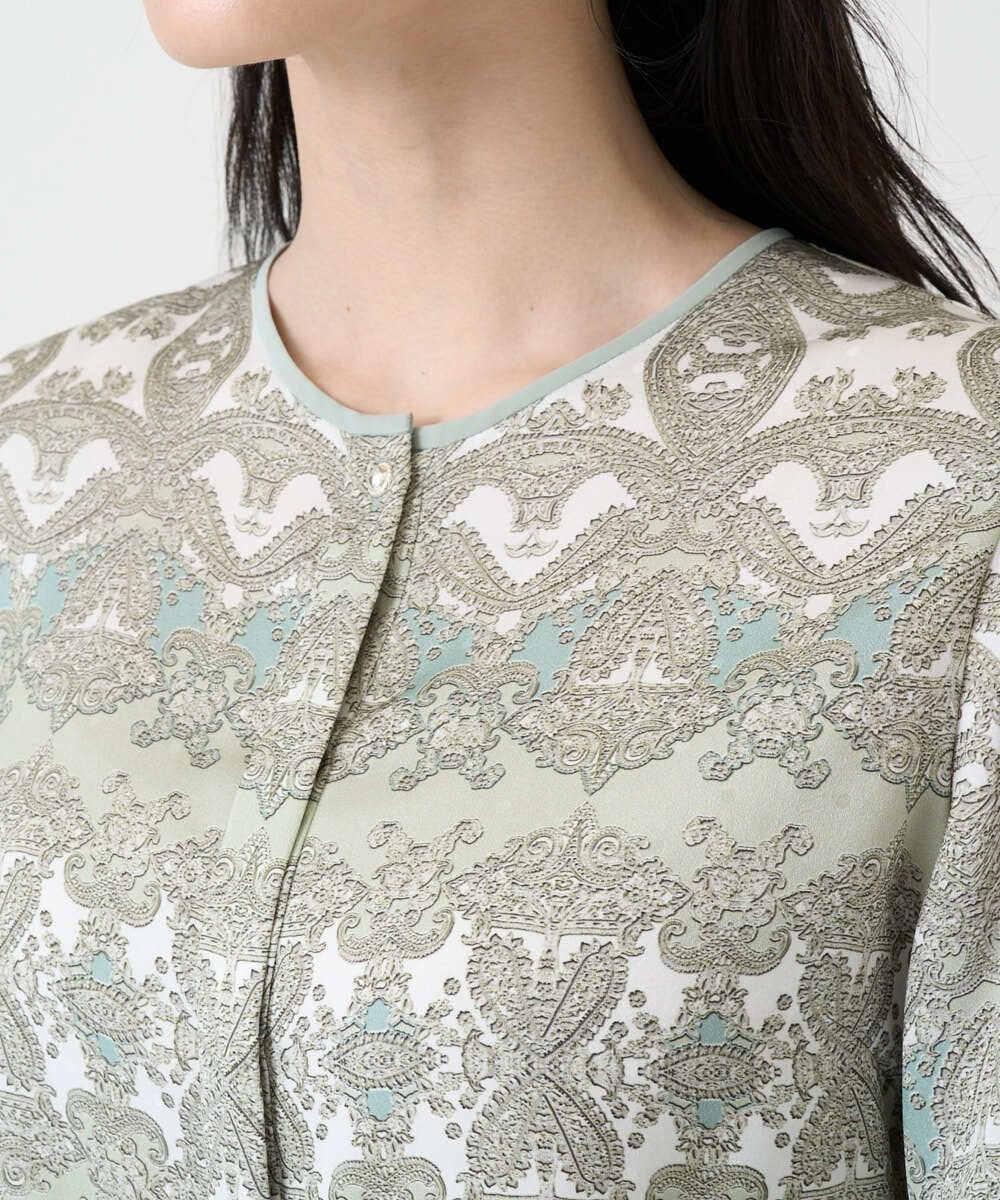 PRBEE03490 CHRISTIAN AUJARD(クリスチャン・オジャール) レーシーオーナメントプリントブラウス グリーン系