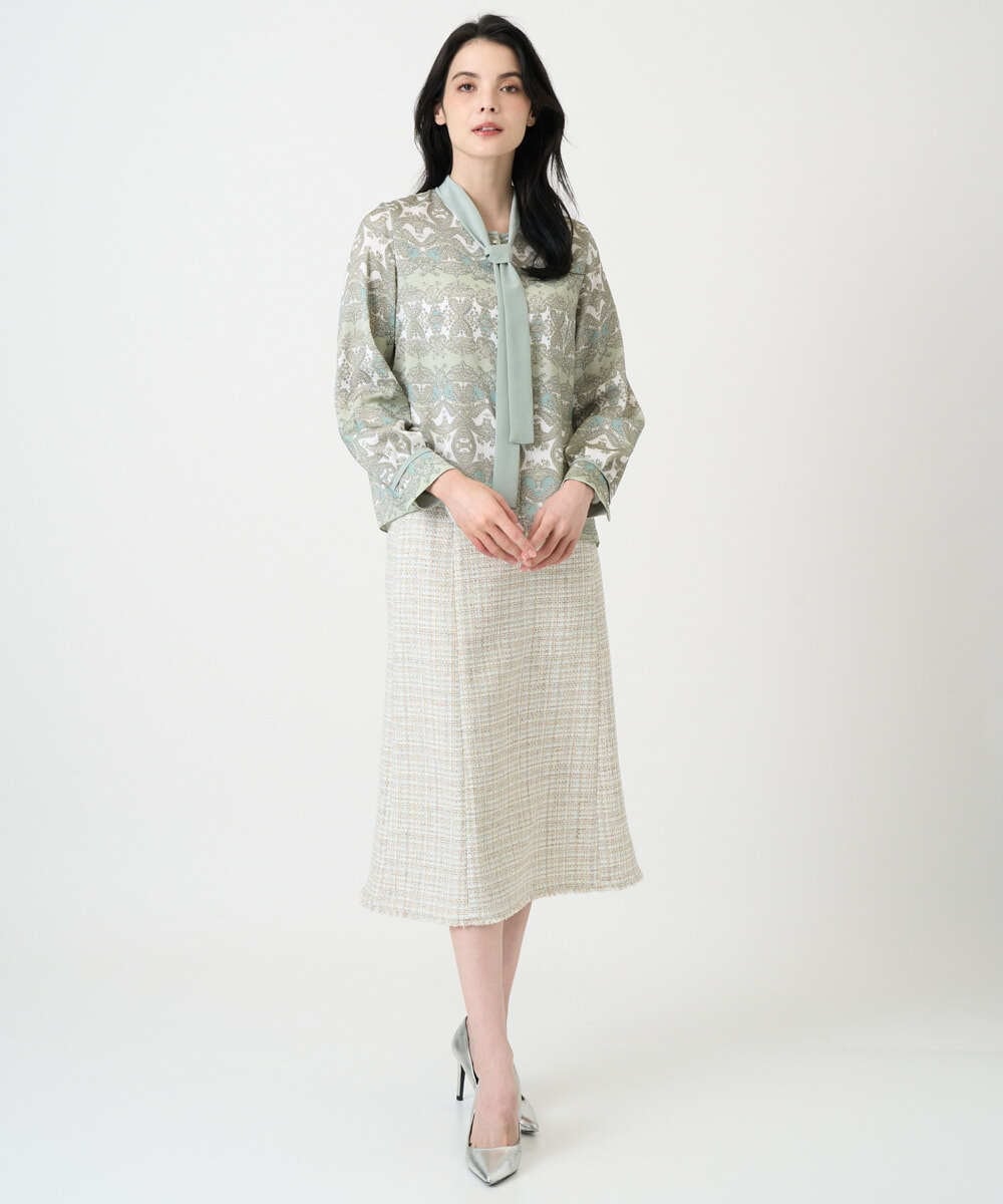 PRBEE03490 CHRISTIAN AUJARD(クリスチャン・オジャール) レーシーオーナメントプリントブラウス グリーン系