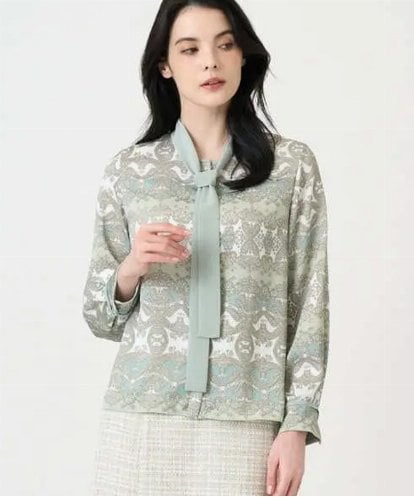 PRBEE03490 CHRISTIAN AUJARD レーシーオーナメントプリントブラウス