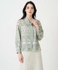 PRBEE03490 CHRISTIAN AUJARD(クリスチャン・オジャール) レーシーオーナメントプリントブラウス グリーン系