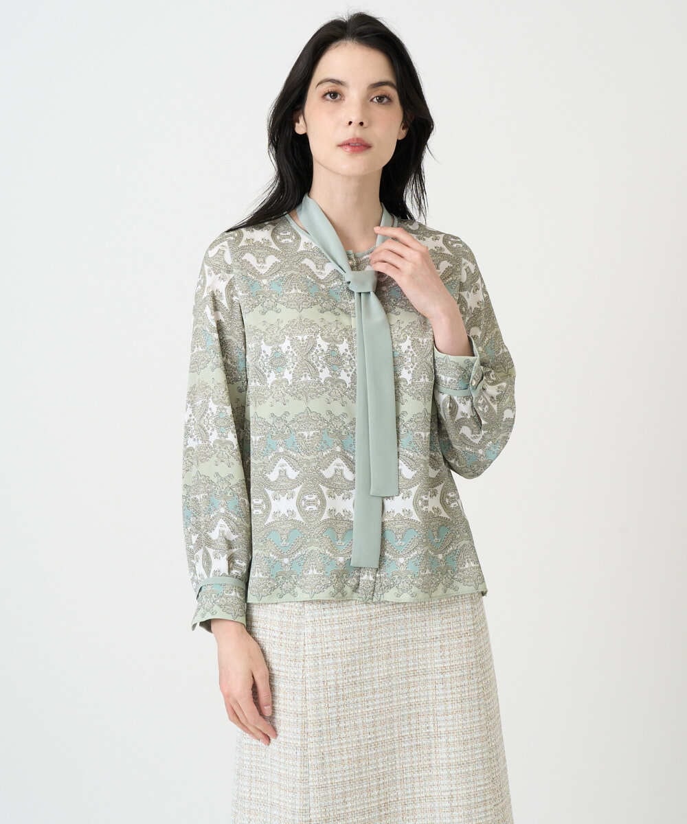 PRBEE03490 CHRISTIAN AUJARD(クリスチャン・オジャール) レーシーオーナメントプリントブラウス グリーン系