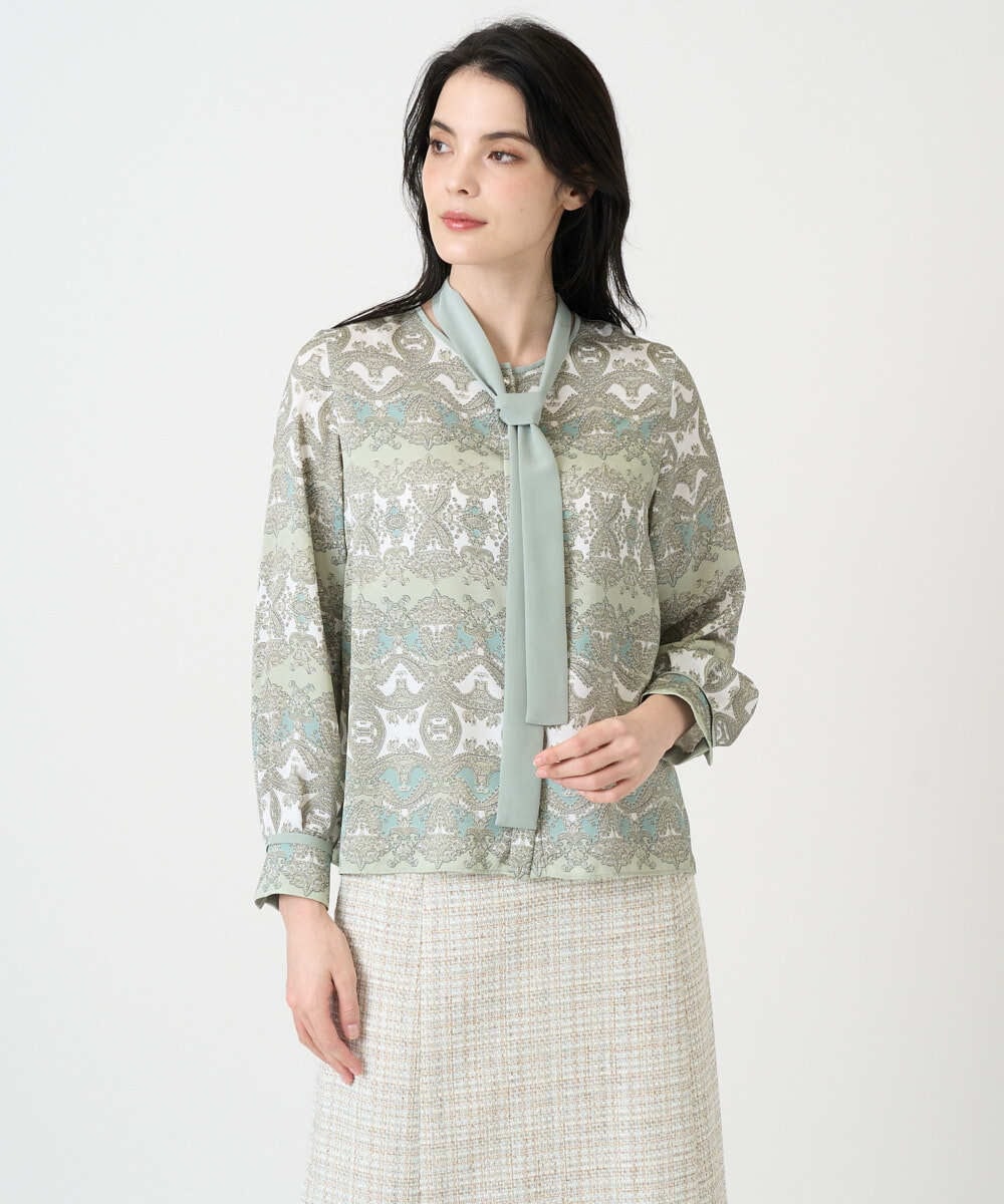 PRBEE03490 CHRISTIAN AUJARD(クリスチャン・オジャール) レーシーオーナメントプリントブラウス グリーン系