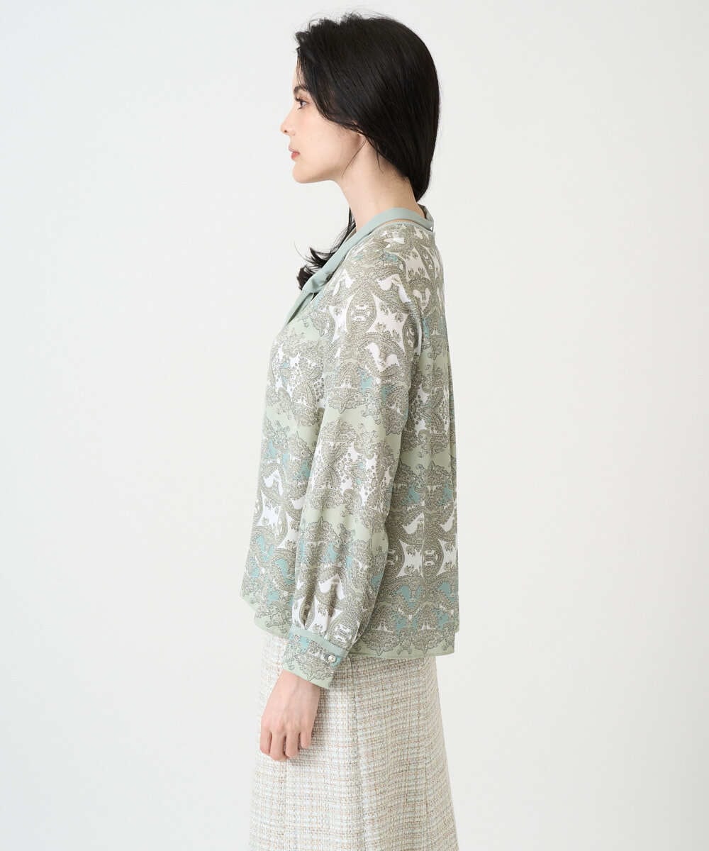 PRBEE03490 CHRISTIAN AUJARD(クリスチャン・オジャール) レーシーオーナメントプリントブラウス グリーン系