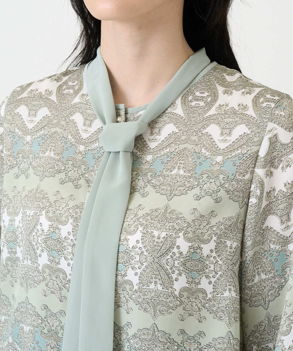 PRBEE03490 CHRISTIAN AUJARD(クリスチャン・オジャール) レーシーオーナメントプリントブラウス グリーン系