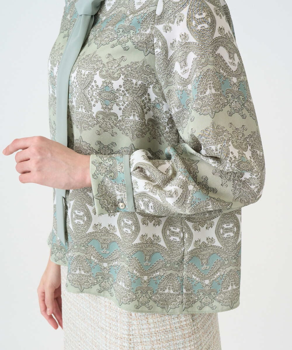 PRBEE03490 CHRISTIAN AUJARD(クリスチャン・オジャール) レーシーオーナメントプリントブラウス グリーン系