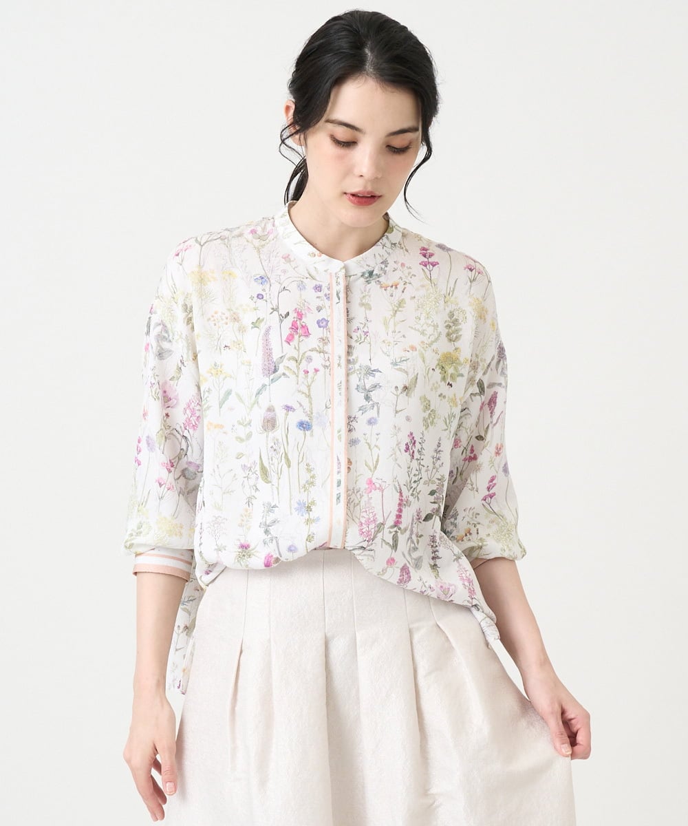 PRBEE19490 CHRISTIAN AUJARD(クリスチャン・オジャール) ボタニカルフラワーブラウス ホワイト×ピンク系