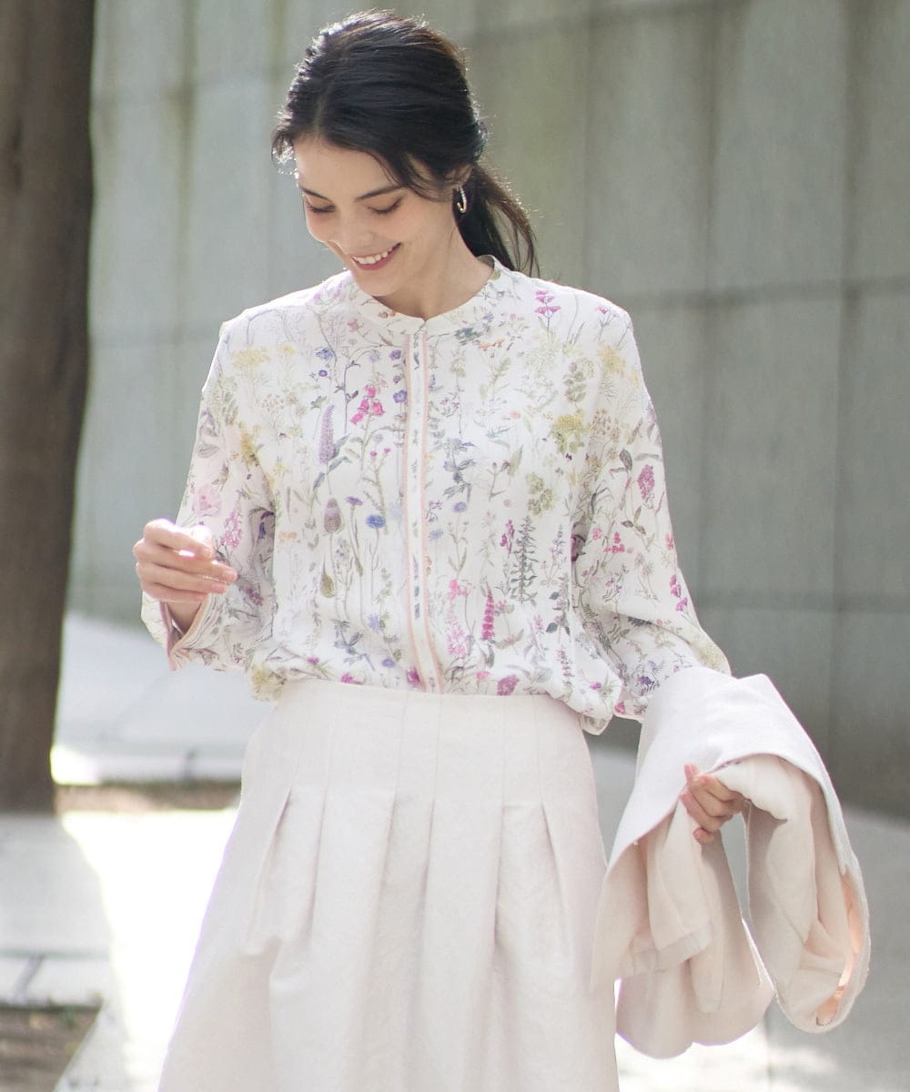 PRBEE19490 CHRISTIAN AUJARD(クリスチャン・オジャール) ボタニカルフラワーブラウス ホワイト×ピンク系