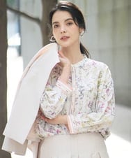 PRBEE19490 CHRISTIAN AUJARD(クリスチャン・オジャール) ボタニカルフラワーブラウス ホワイト×ピンク系