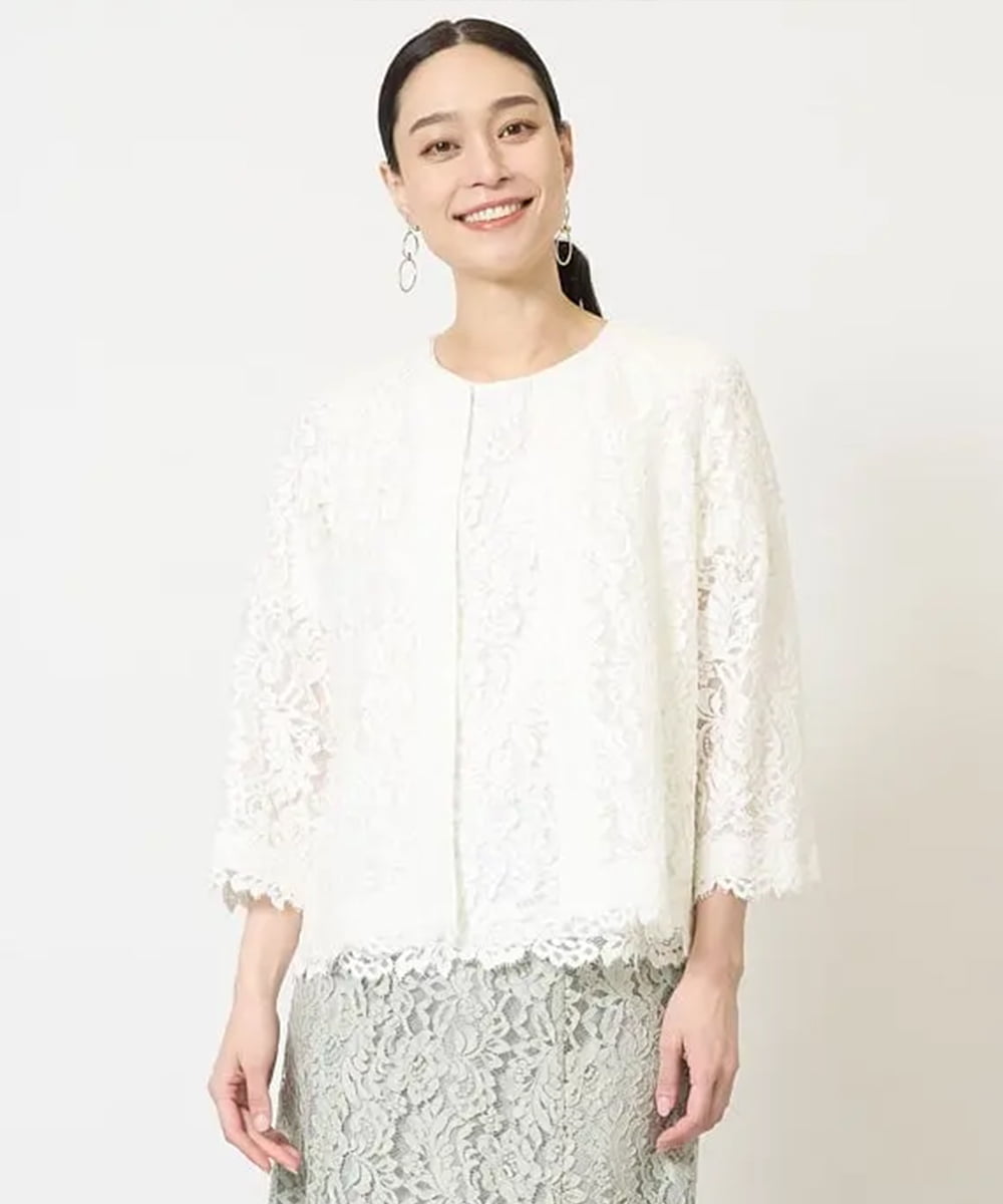 PRBGA40790 CHRISTIAN AUJARD(クリスチャン・オジャール) 【セットアップ対応】フラワーリバーレース羽織り オフホワイト