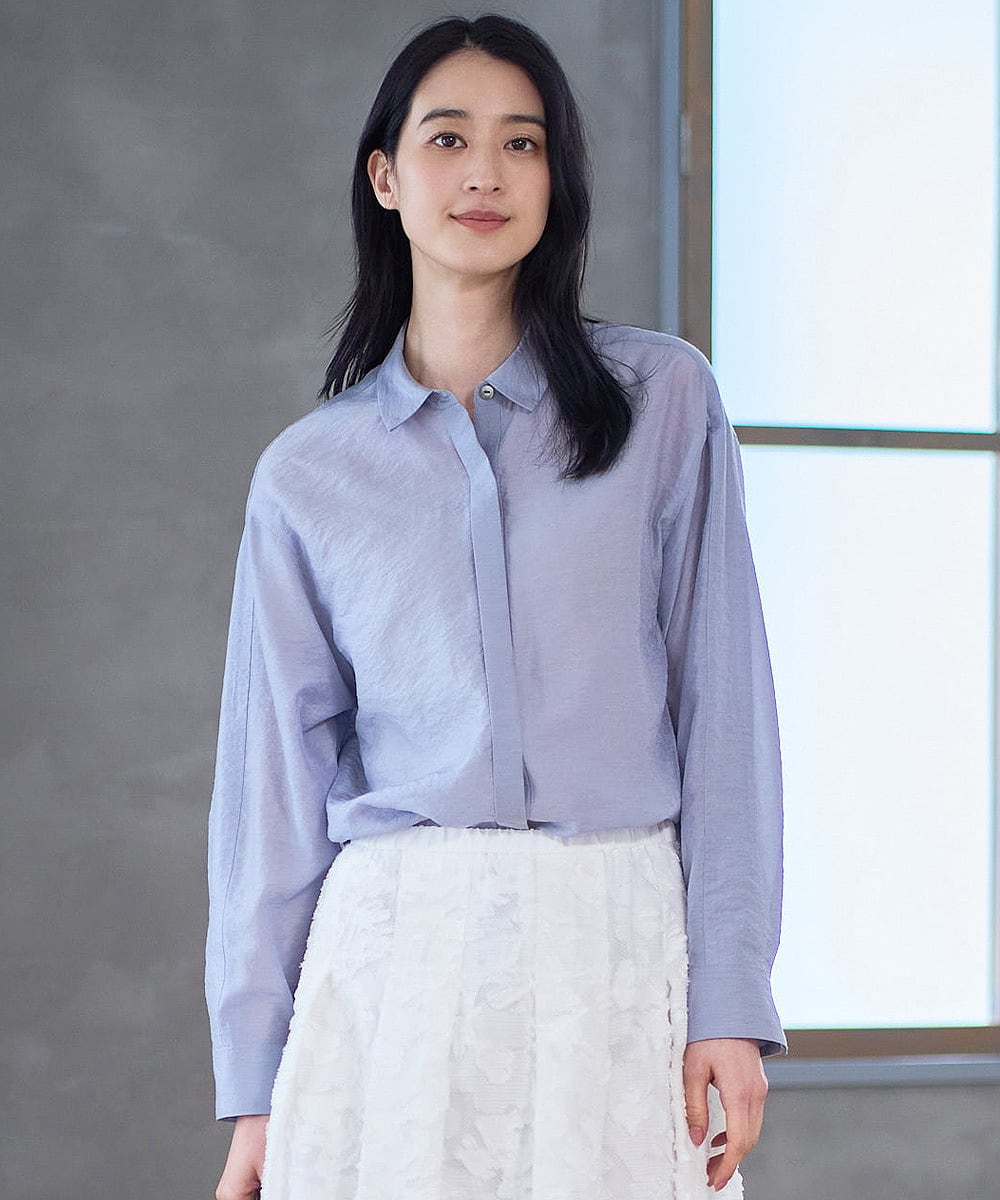 PRBGD23350 CHRISTIAN AUJARD(クリスチャン・オジャール) シルク混シャイニーブラウス ライトブルー