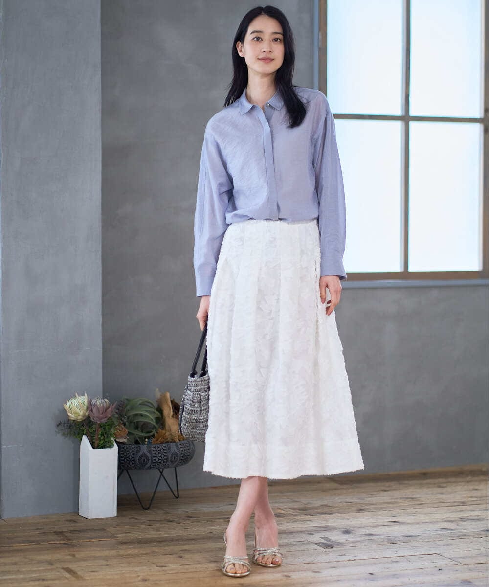 PRBGD23350 CHRISTIAN AUJARD(クリスチャン・オジャール) シルク混シャイニーブラウス ライトブルー