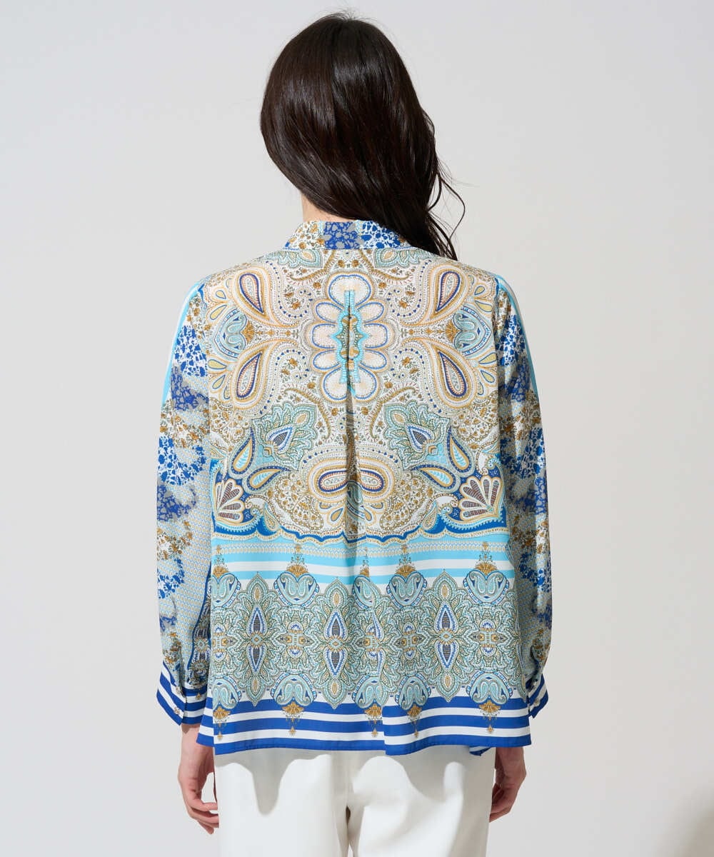 PRBGD25490 CHRISTIAN AUJARD(クリスチャン・オジャール) マリンブルーペーズリーブラウス ブルー系