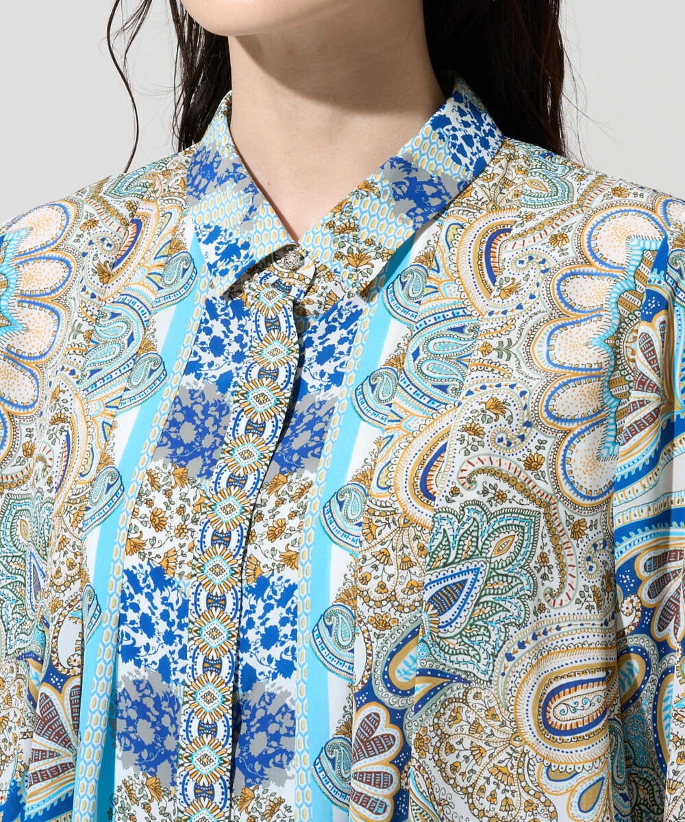 PRBGD25490 CHRISTIAN AUJARD(クリスチャン・オジャール) マリンブルーペーズリーブラウス ブルー系