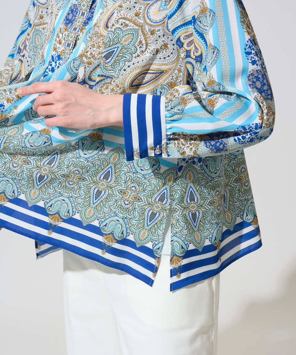 PRBGD25490 CHRISTIAN AUJARD(クリスチャン・オジャール) マリンブルーペーズリーブラウス ブルー系