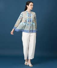 PRBGD25490 CHRISTIAN AUJARD(クリスチャン・オジャール) マリンブルーペーズリーブラウス ブルー系