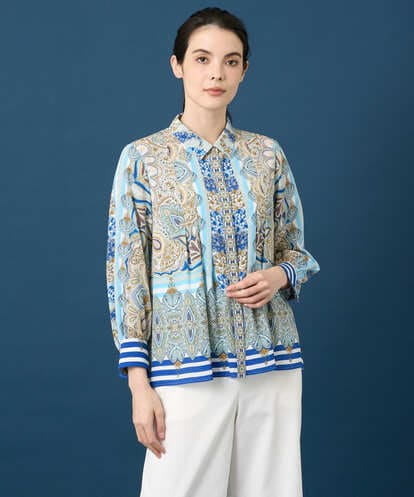 PRBGD25490 CHRISTIAN AUJARD マリンブルーペーズリーブラウス