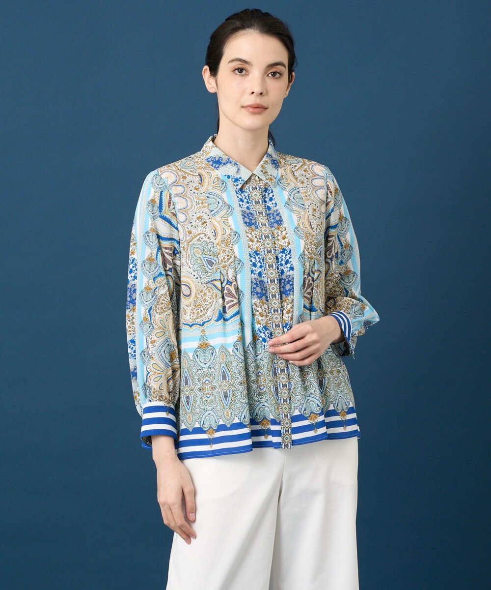 PRBGD25490 CHRISTIAN AUJARD(クリスチャン・オジャール) マリンブルーペーズリーブラウス ブルー系