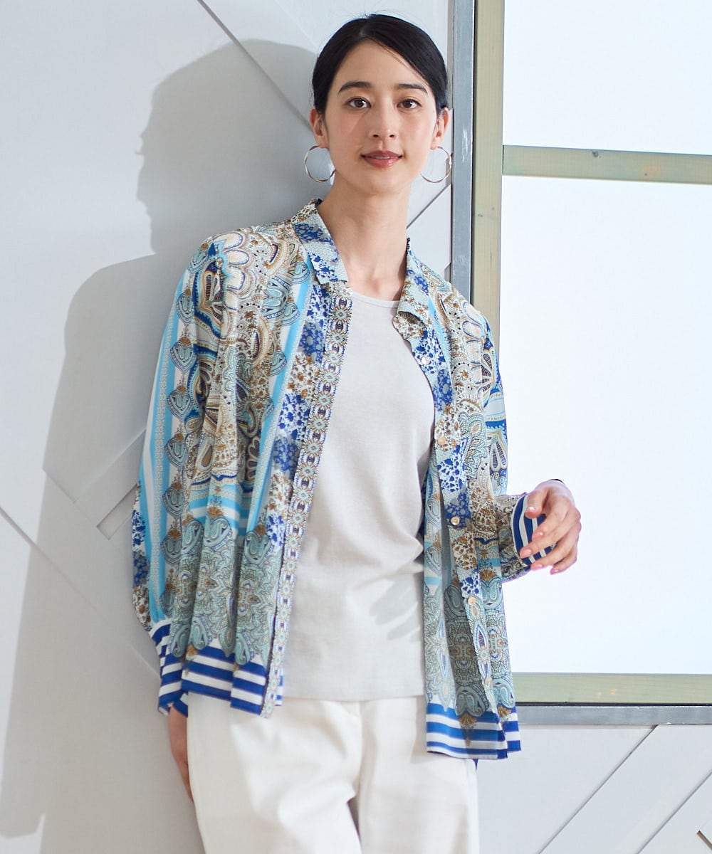 PRBGD25490 CHRISTIAN AUJARD(クリスチャン・オジャール) マリンブルーペーズリーブラウス ブルー系