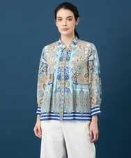 PRBGD25490 CHRISTIAN AUJARD(クリスチャン・オジャール) マリンブルーペーズリーブラウス ブルー系