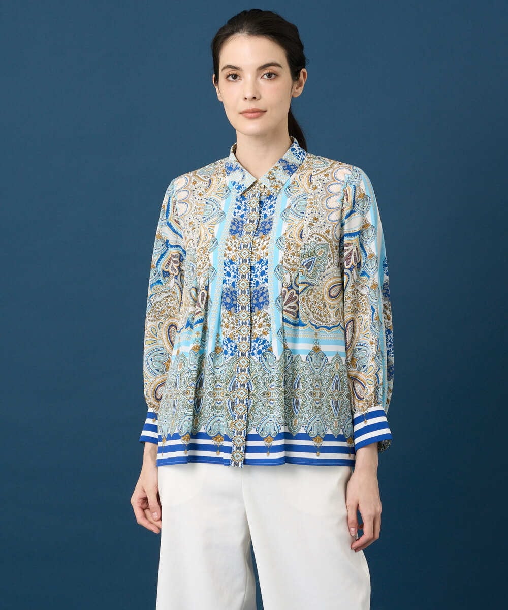 PRBGD25490 CHRISTIAN AUJARD(クリスチャン・オジャール) マリンブルーペーズリーブラウス ブルー系