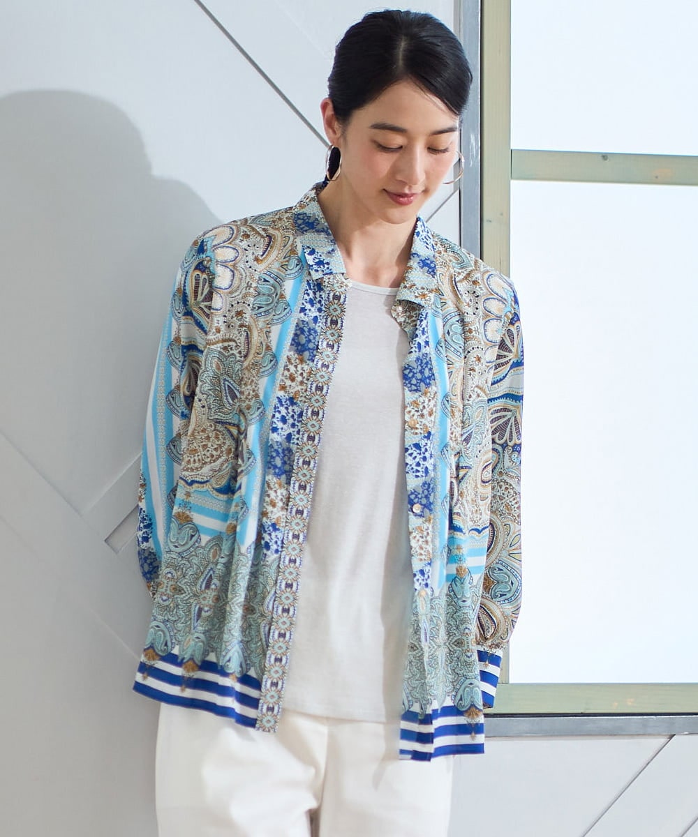 PRBGD25490 CHRISTIAN AUJARD(クリスチャン・オジャール) マリンブルーペーズリーブラウス ブルー系