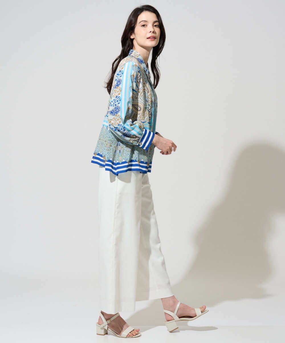 PRBGD25490 CHRISTIAN AUJARD(クリスチャン・オジャール) マリンブルーペーズリーブラウス ブルー系